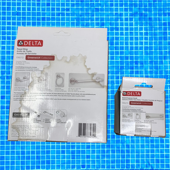 NEW Lot 2 x Delta Greenwich Collection Shiny Chrome Towel Ring & Robe Hook NWT - Picture 4 of 6